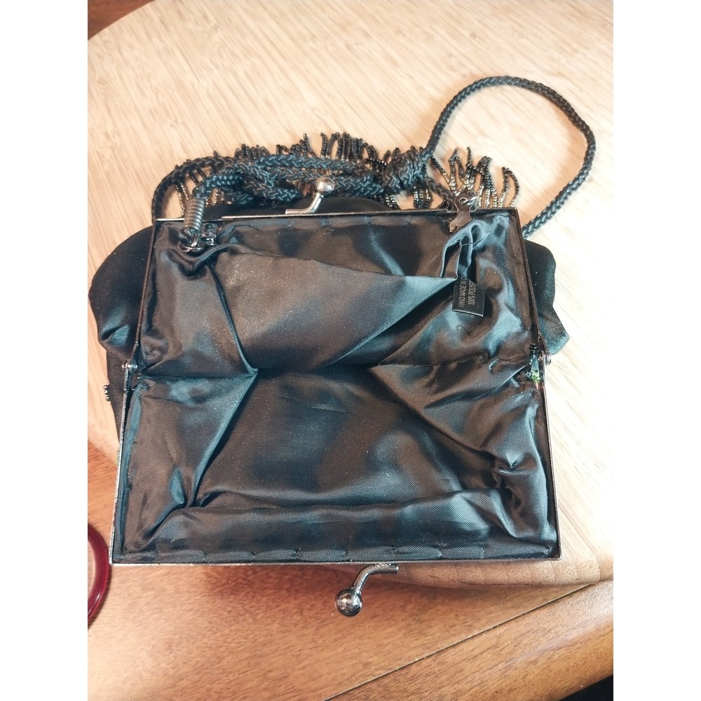 Lancome Black Multi Color Beaded Sequined Small 6" Snap Evening Bag Corded Strap - Picture 16 of 16